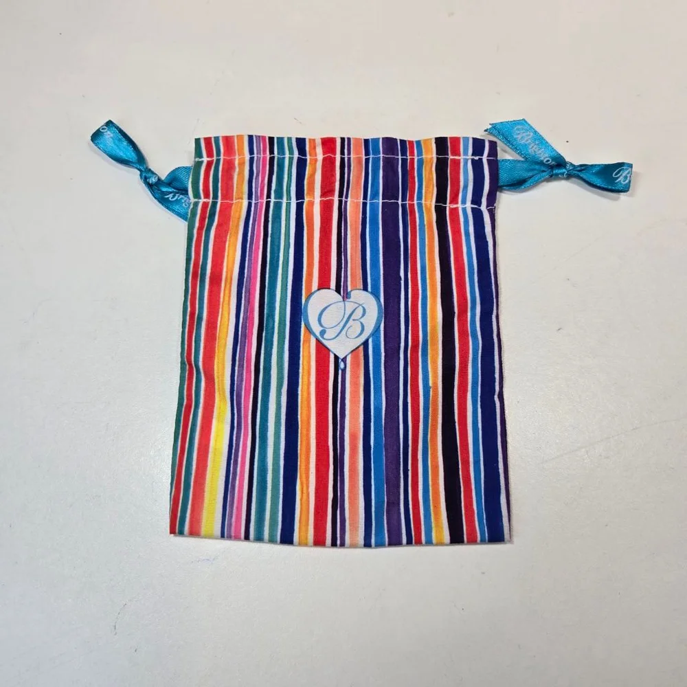 Brighton Jewelry Pouch Multicolor Striped Blue Heart Drawstring Cosmetic Bag